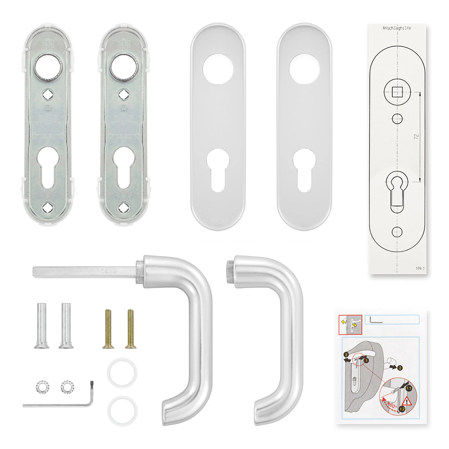 Hörmann Drückergarnitur D110 Kurzschild PZ, Alu 6 Hörmann Drückergarnitur D110 Kurzschild PZ, Alu – Bild 4